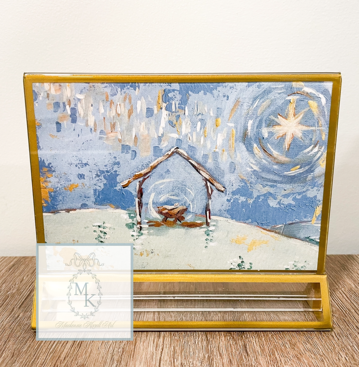 Baby Jesus Manger Print in Acrylic Gold Frame 4x6