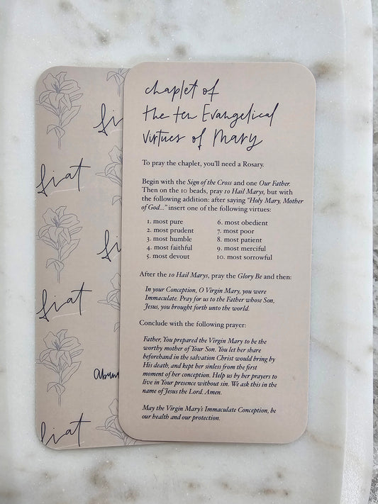 Chaplet of the Ten Evangelical Virtues of Mary Prayer Card