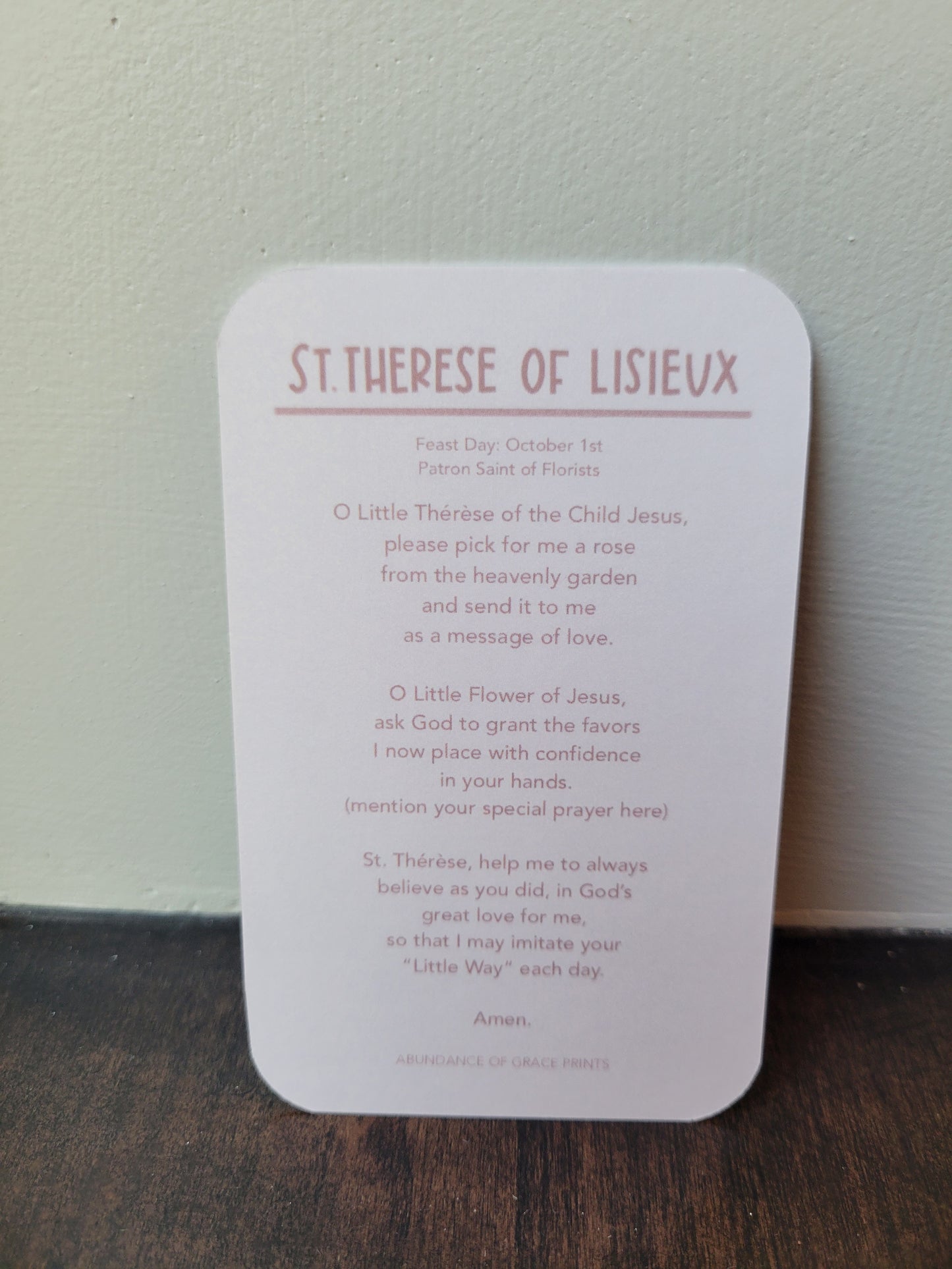 St. Therese of Lisieux Prayer Card