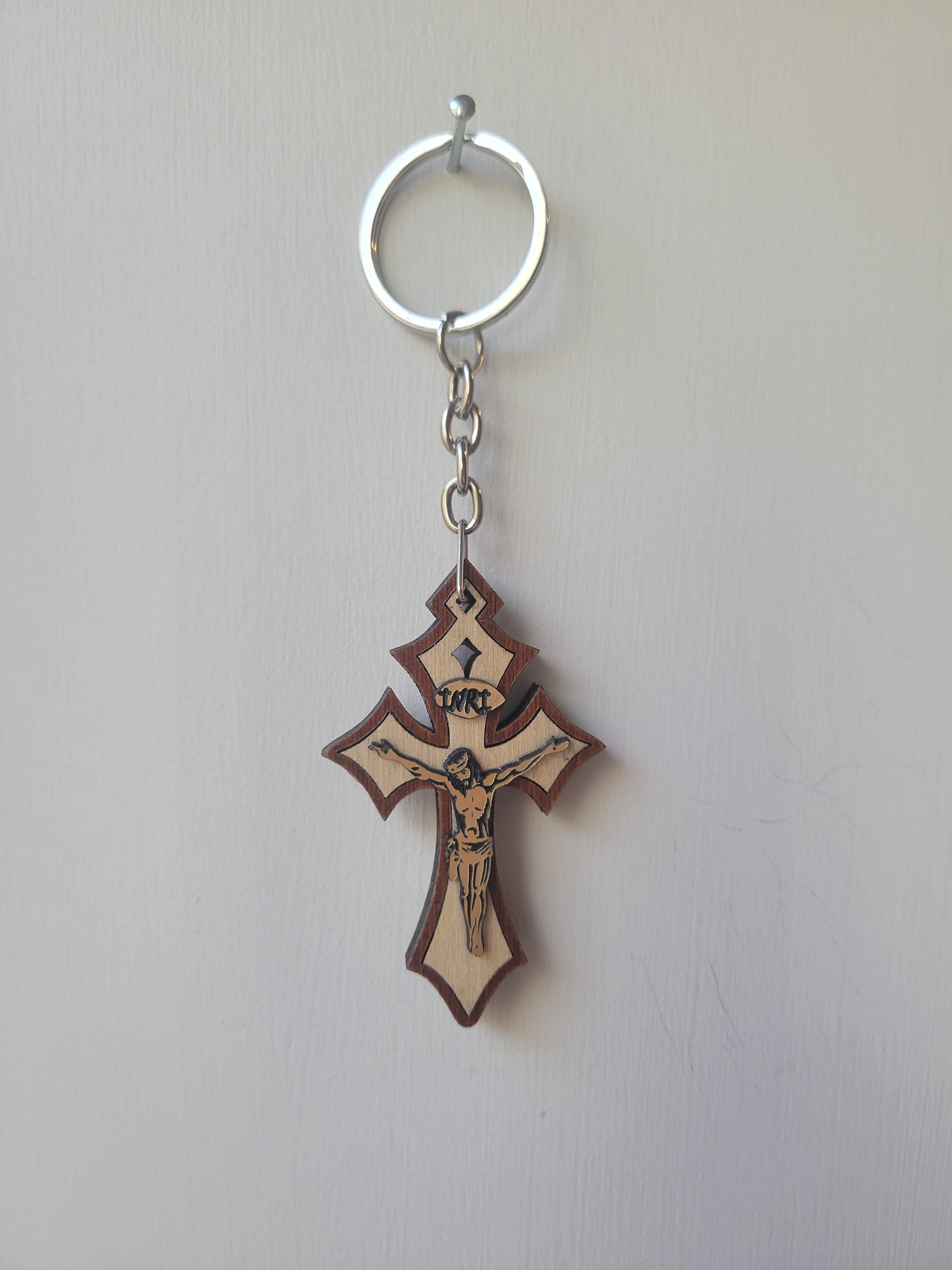 Wooden Cross Keychain