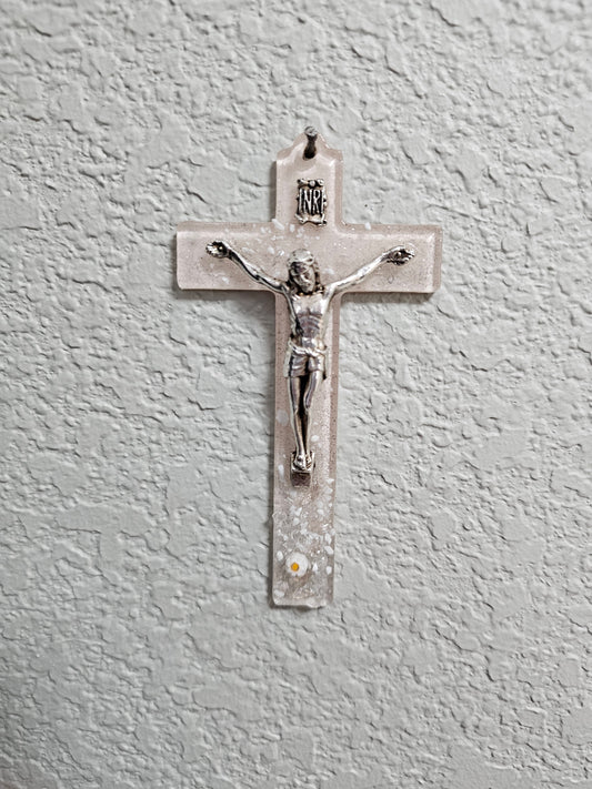 Italian Murano glass Crucifix with Daisy Accent