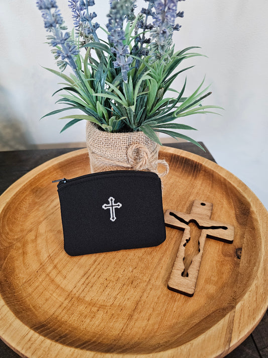 Black Zippered Rosary Pouch