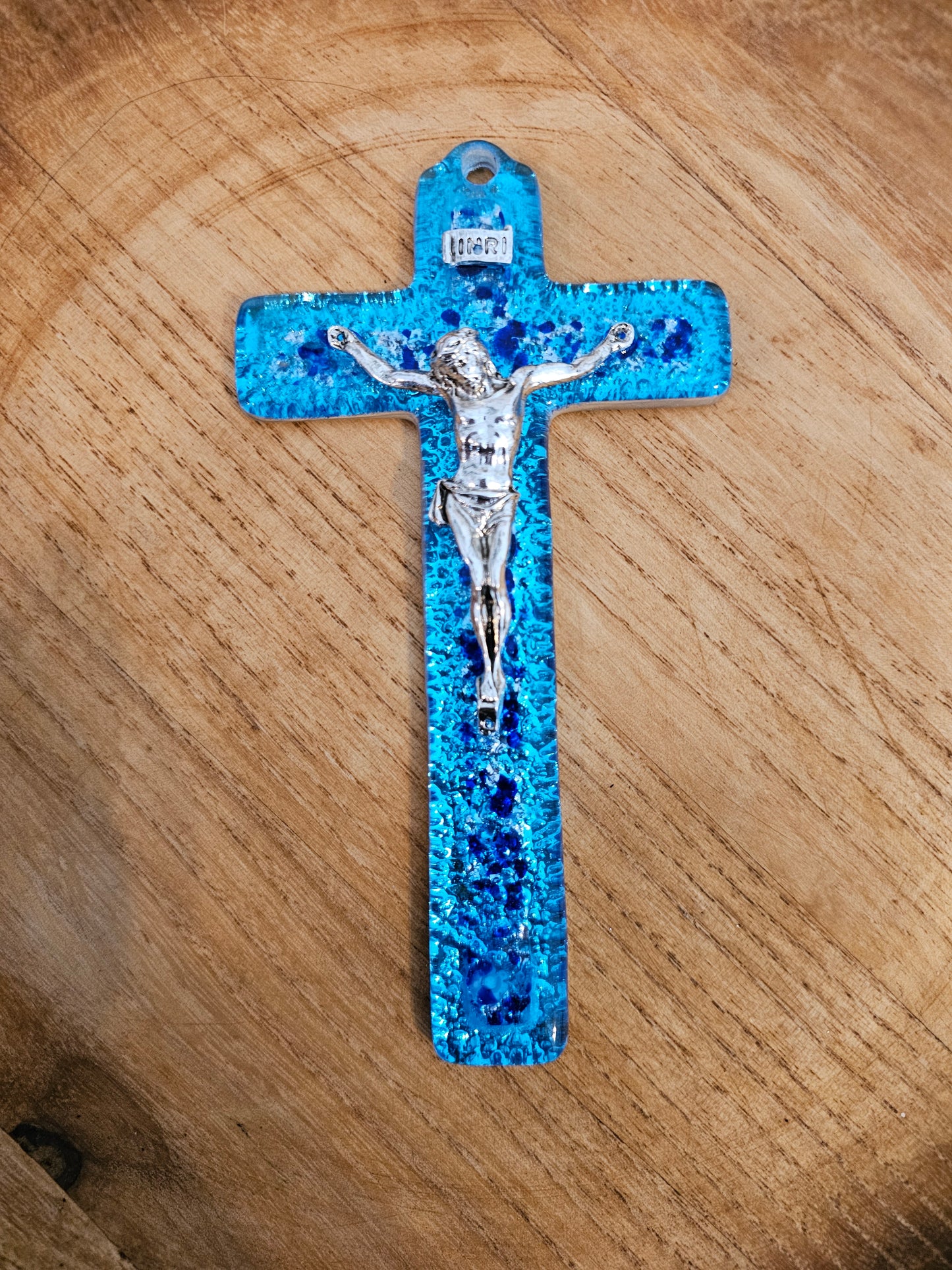 Blue Murano Glass Crucifix