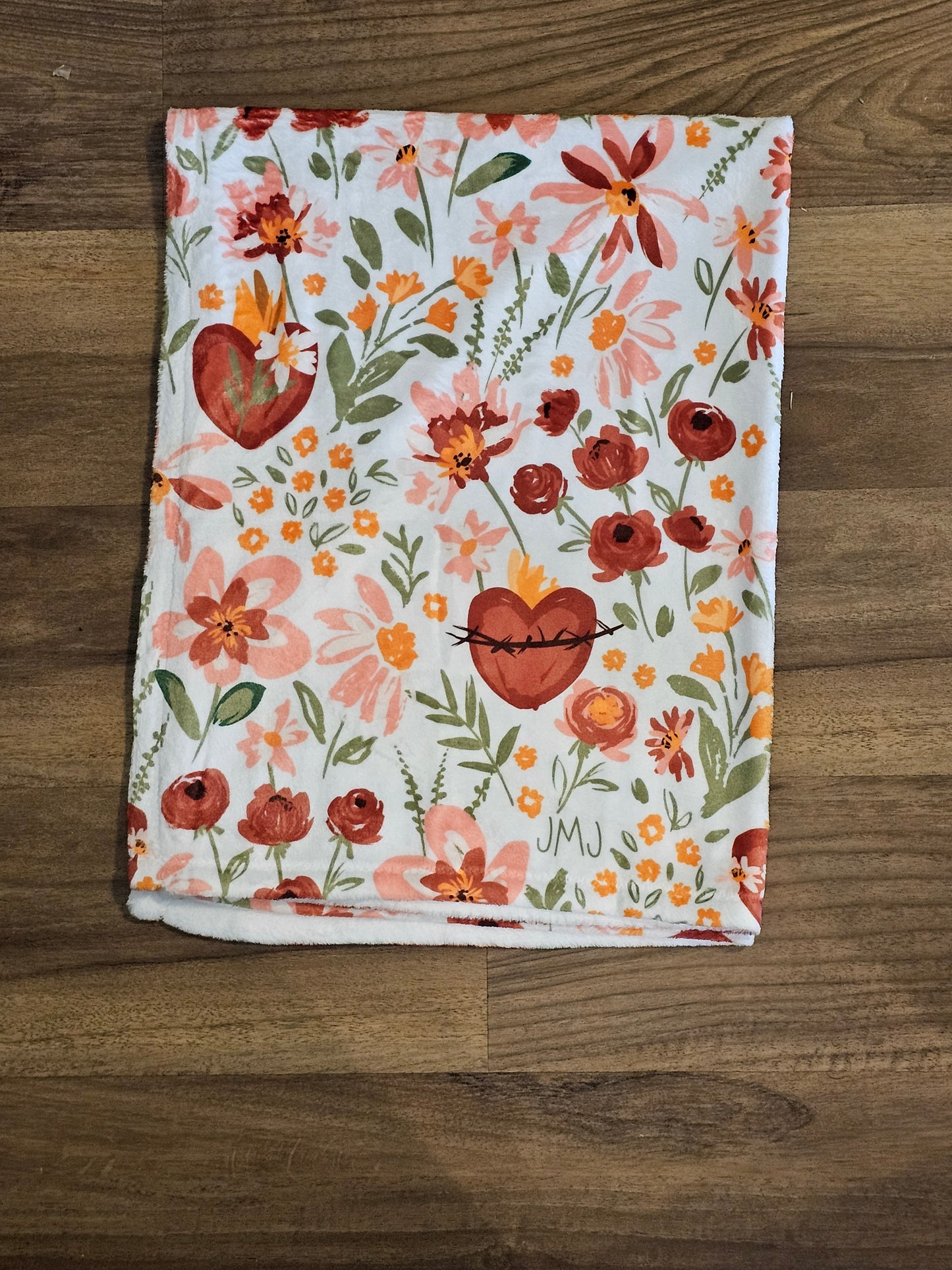 Floral Holy Family Hearts Minky Blanket