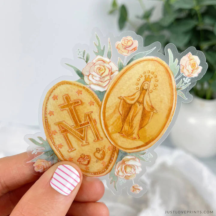 Gold Miraculous Medal Vinyl Sticker