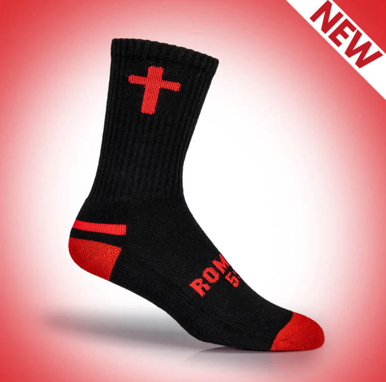 By His Blood | Red + Black Crew | Pathos Socks