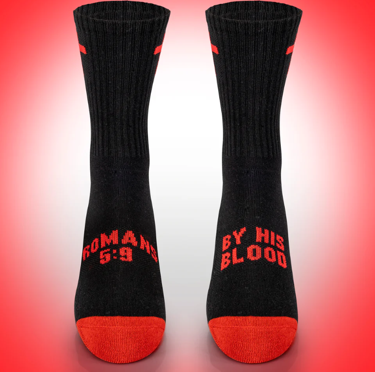 By His Blood | Red + Black Crew | Pathos Socks