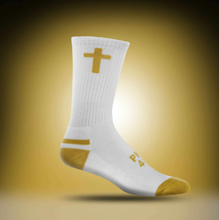 Phil 4:13 | White + Gold Crew | Pathos Socks