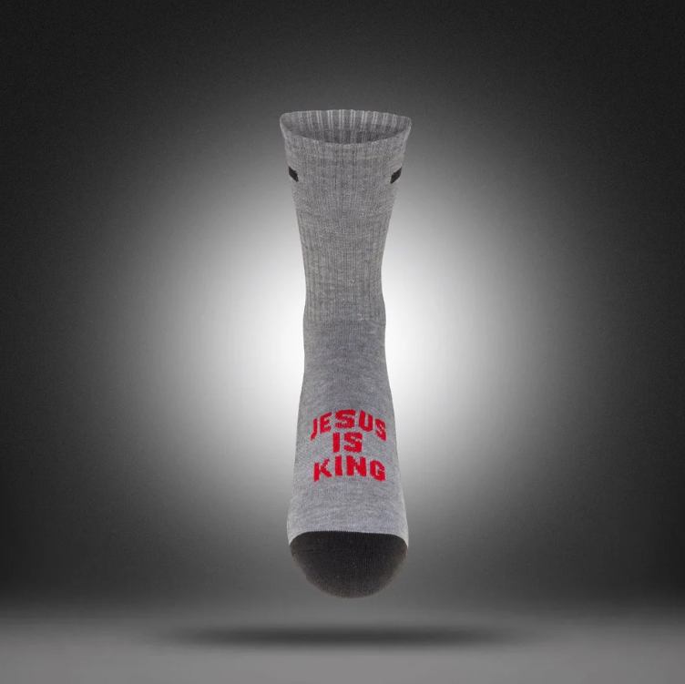 Jesus is King | Black + Grey + Red Crew | Pathos Socks