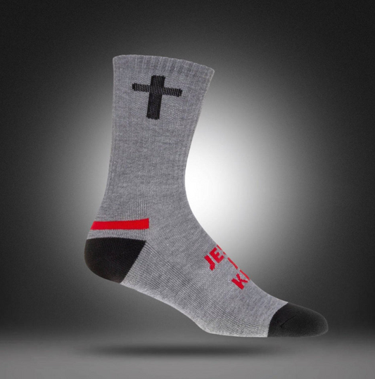 Jesus is King | Black + Grey + Red Crew | Pathos Socks