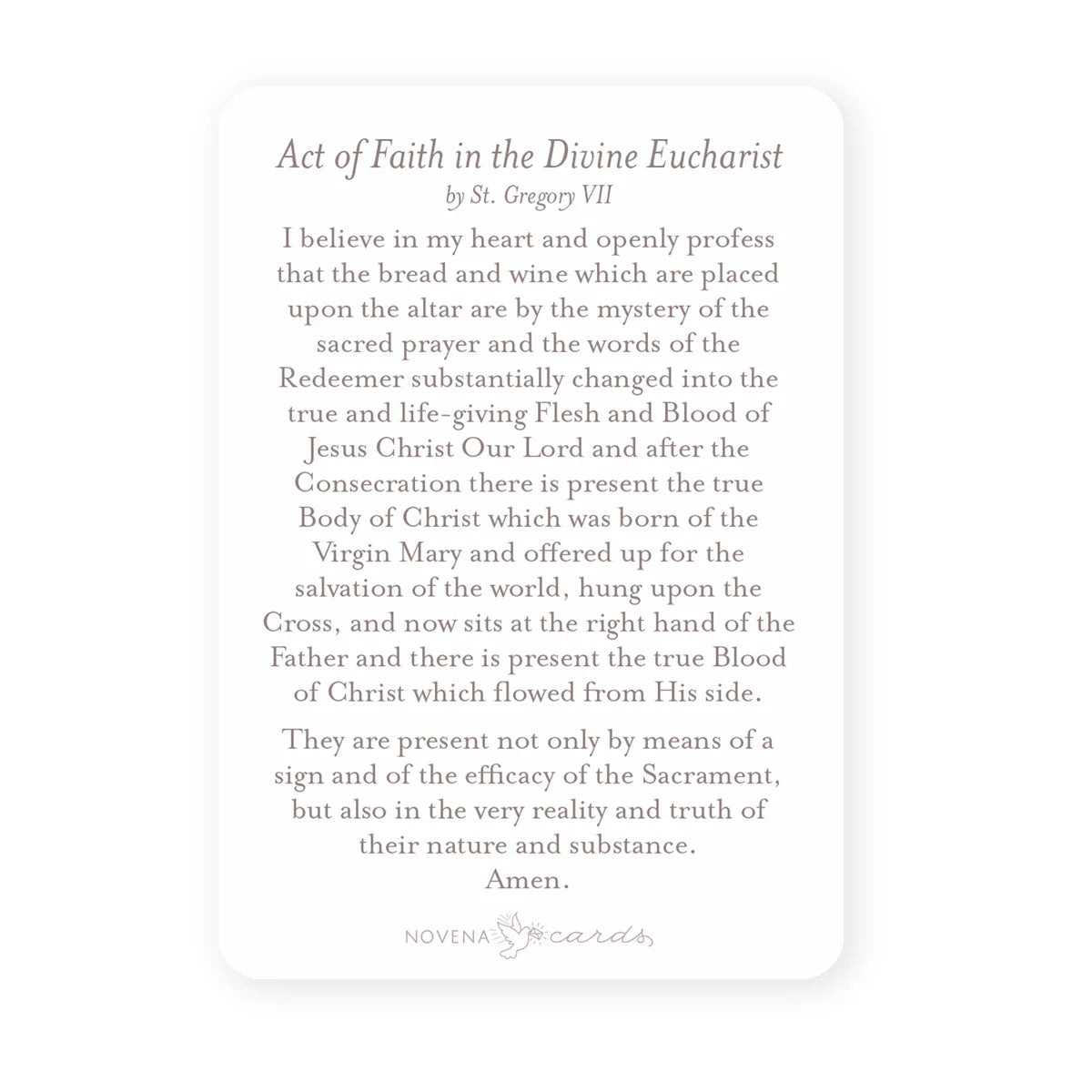 Act of Faith in the Divine Eucharist Prayer Card