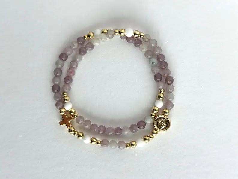 Lilac Jasper Dainty Wrap Rosary Bracelet