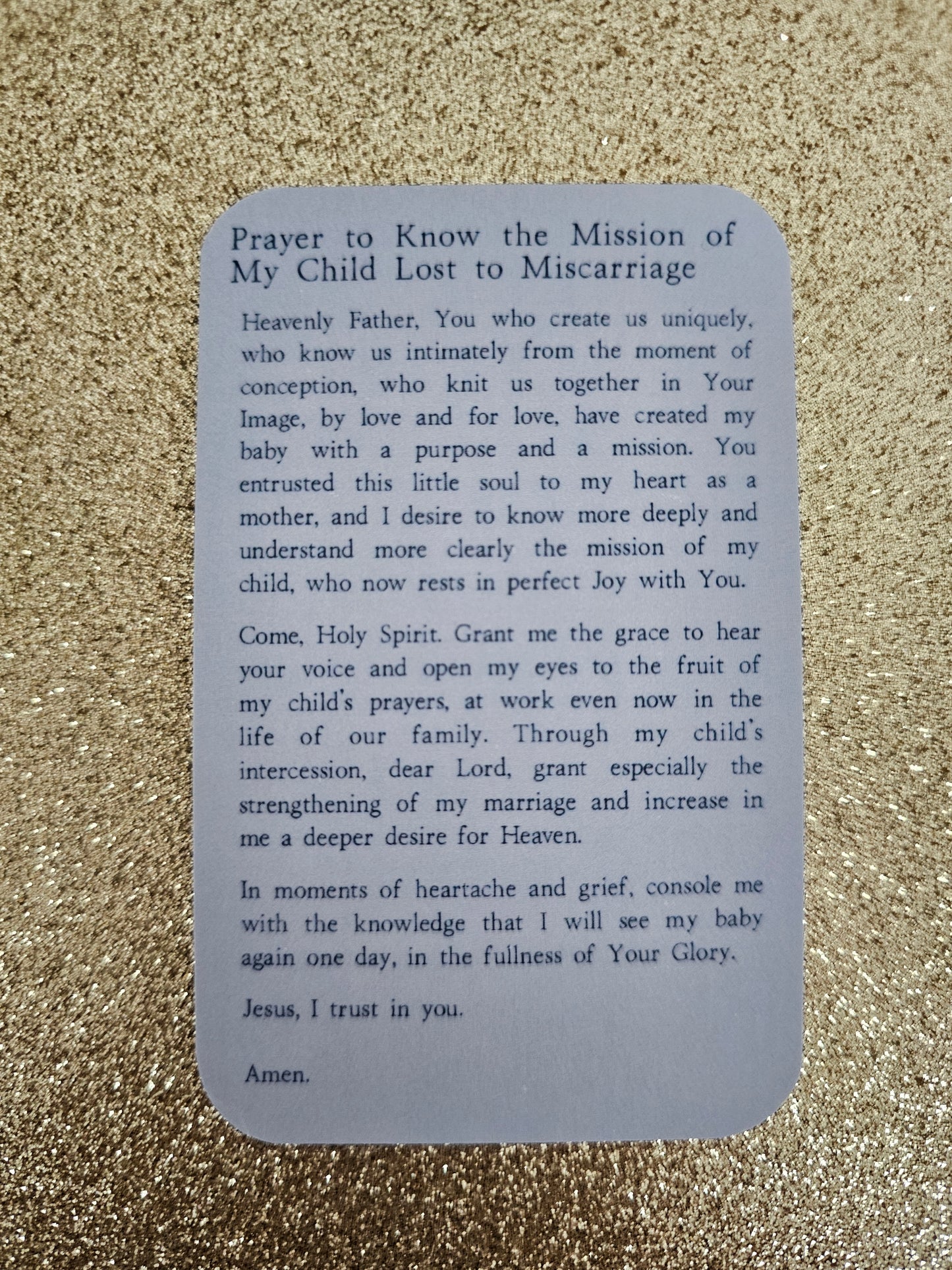 Prayer to Know the Mission of a Child Lost to Miscarriage Prayer Card