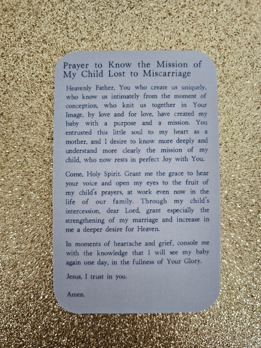 Prayer to Know the Mission of a Child Lost to Miscarriage Prayer Card