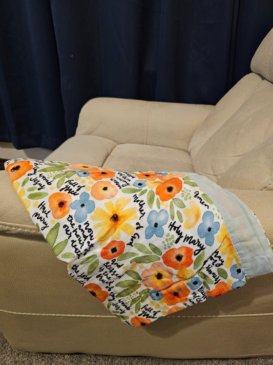 Watercolor Hail Mary Luxury Double Sided Muslin Catholic Blanket