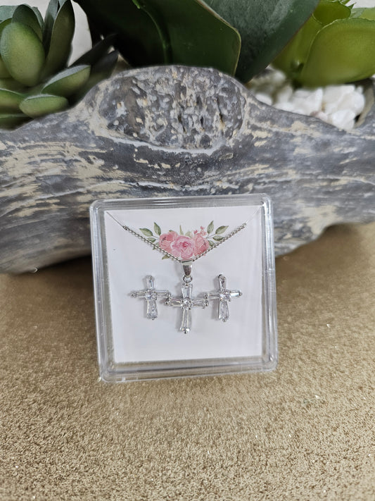 Silver Baugette Cross Set