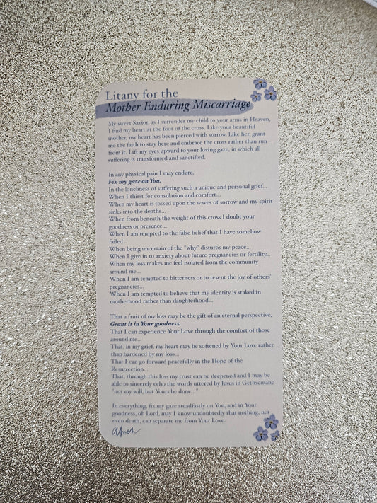 Litany for the Mother Enduring Miscarriage Prayer Card