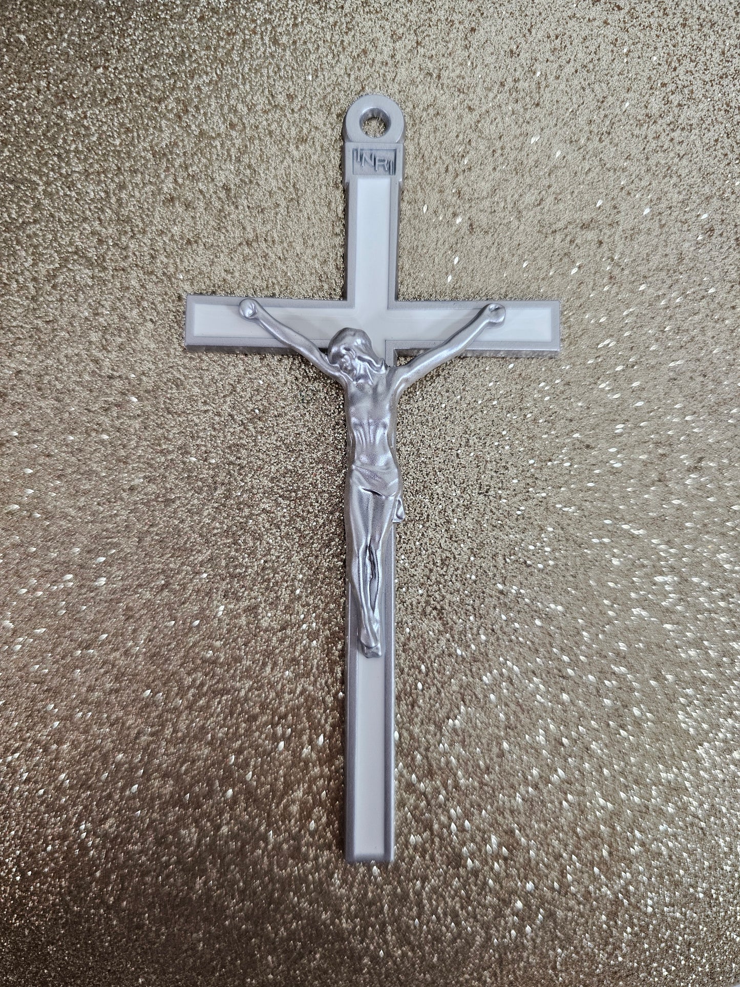 5" White Enamel Crucifix