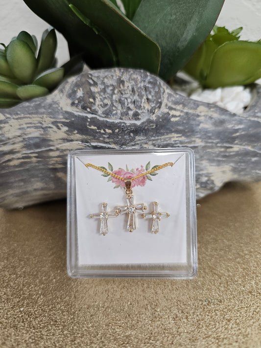 Gold Baguette Cross Set