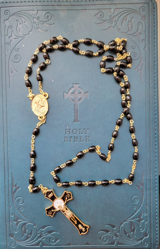 Oval Black Glass Rosary