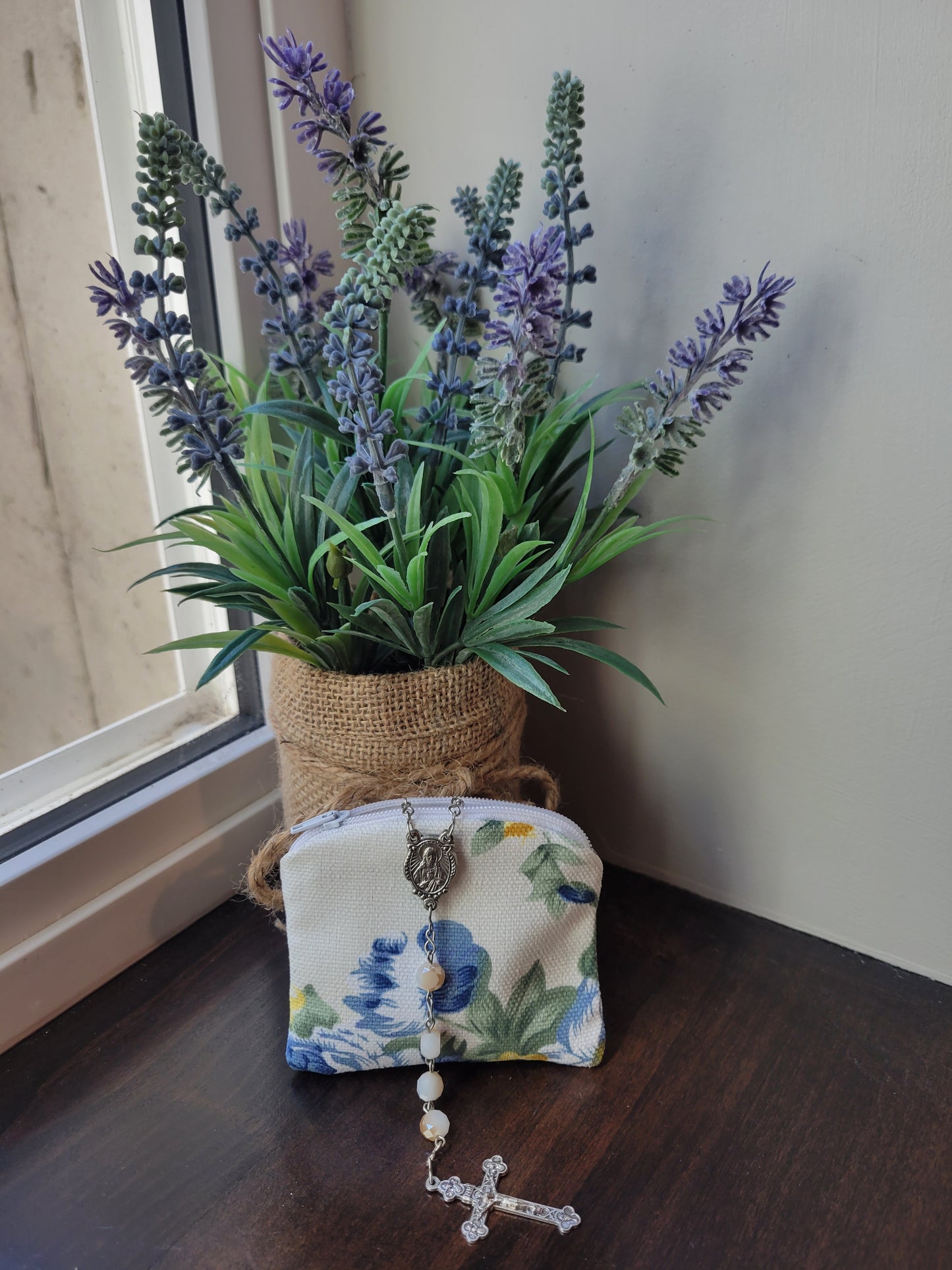 Blue Floral Rosary Pouch