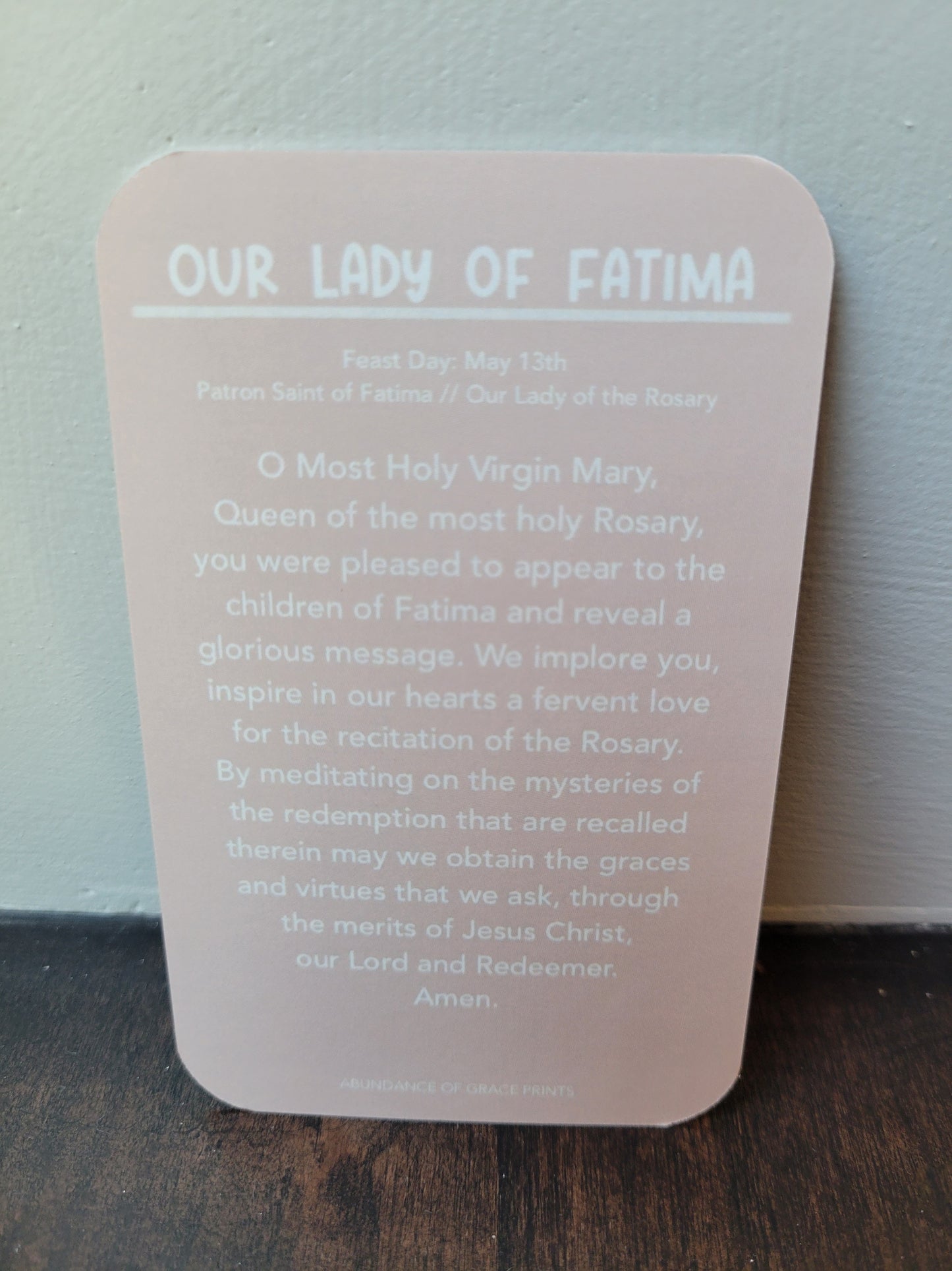 Our Lady of Fatima Prayer Card