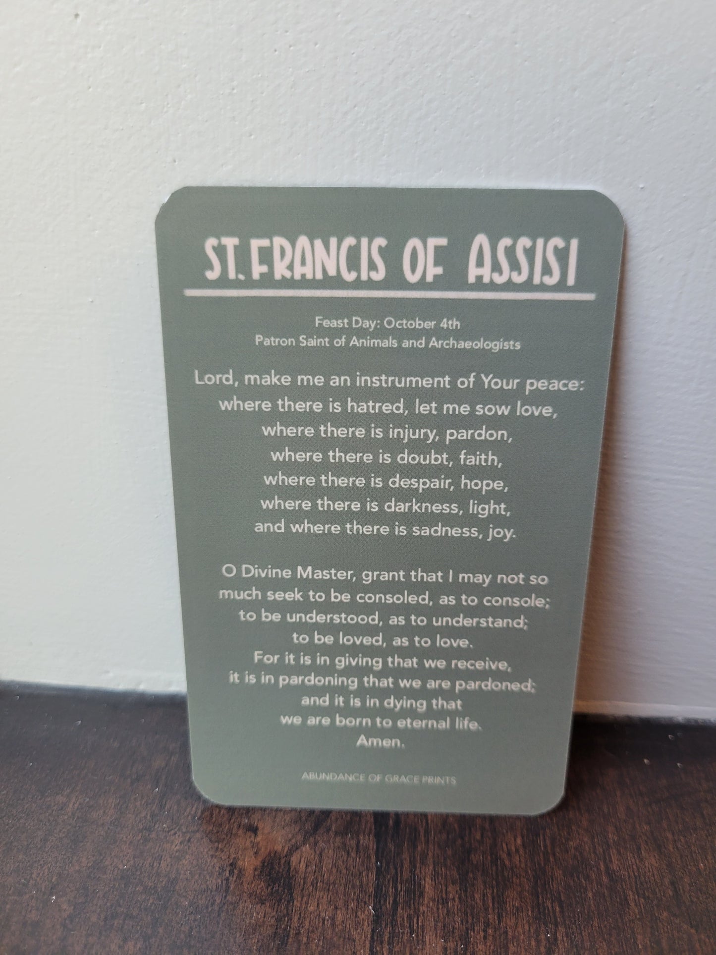 St. Francis of Assisi Prayer Card