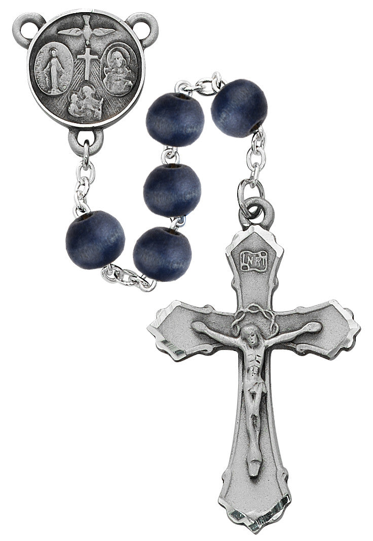 Pewter 8mm Blue Wood Rosary